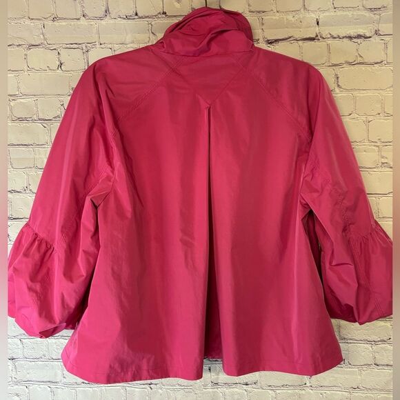 Chico’s (2) Raspberry Pink Cropped Barbiecore Zip Up Funnel Neck Jacket Size L - Picture 4 of 10